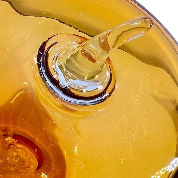 Vtg Blenko Amber Art Glass Apple Paperweight MCM Applied Clear Stem Hand Blown - Picture 2 of 6